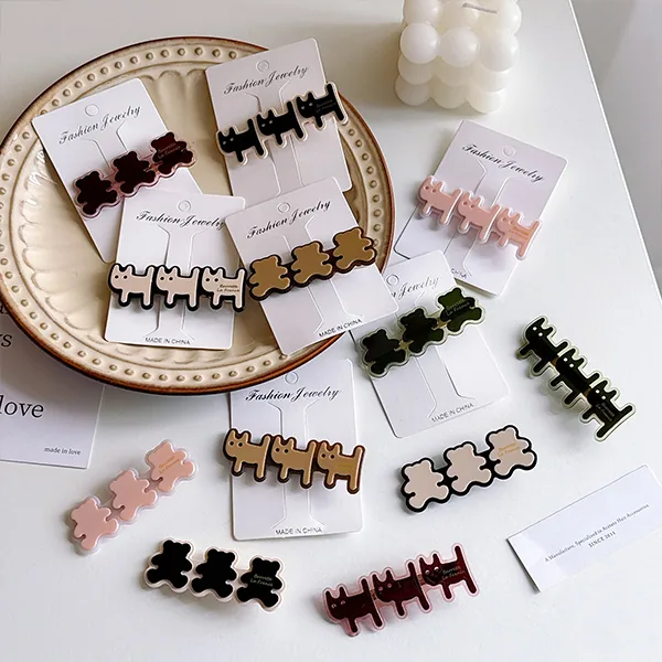 Cartoon bear acetate hair clip view 3