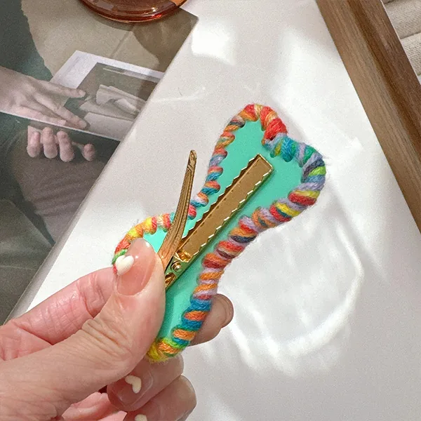 Macaron braided bow acetate hair clip view 2